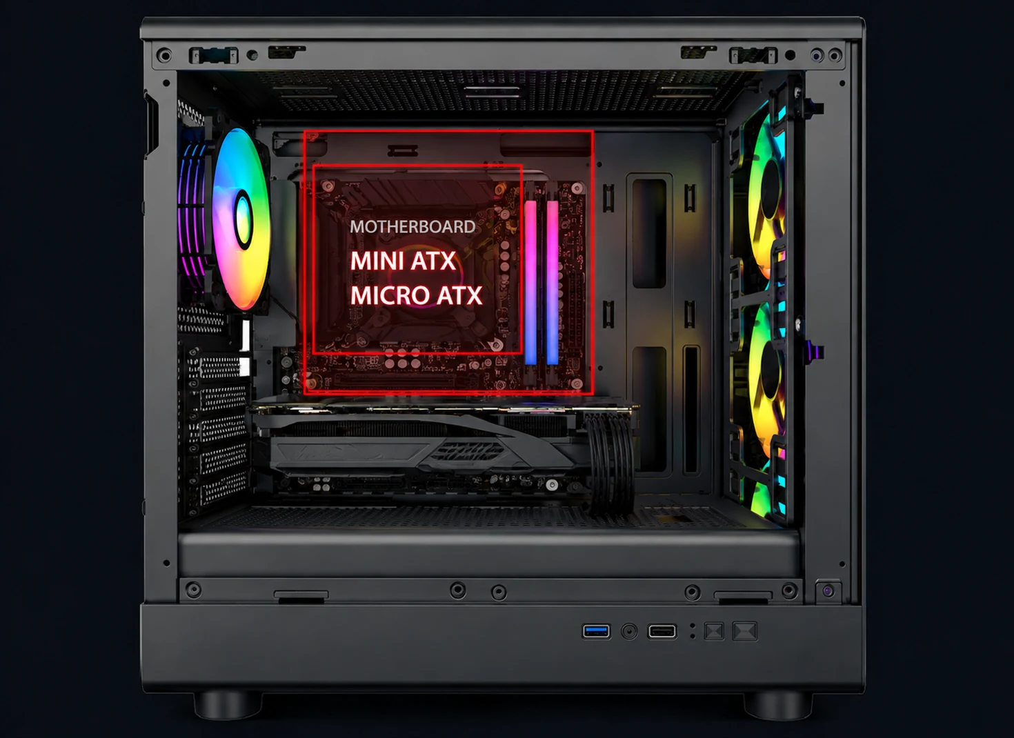 Soporta motherboards Micro-ATX e ITX