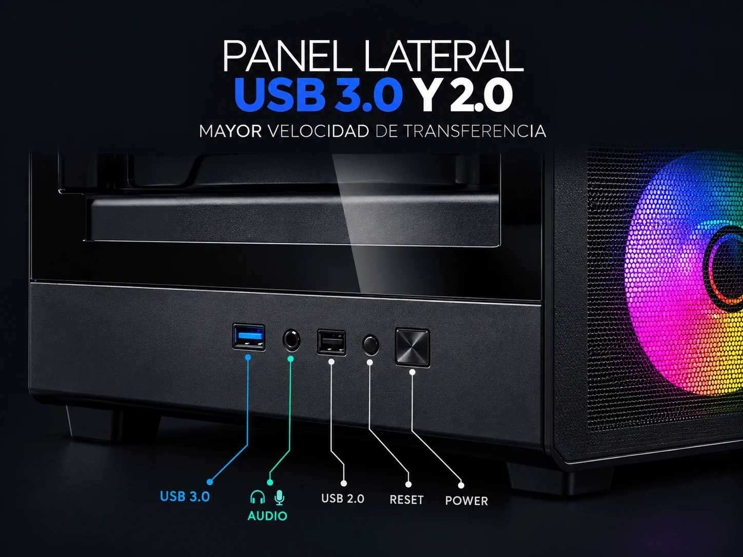 USB 3.0 + USB 2.0, botón ARGB